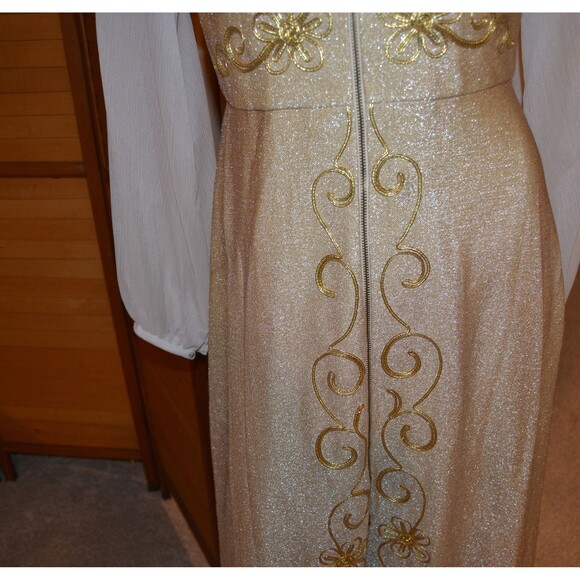 1960s  Dress Vintage Glitzy Gold with Cream Hollywood Starlett to Queen of House - Picture 5 of 7